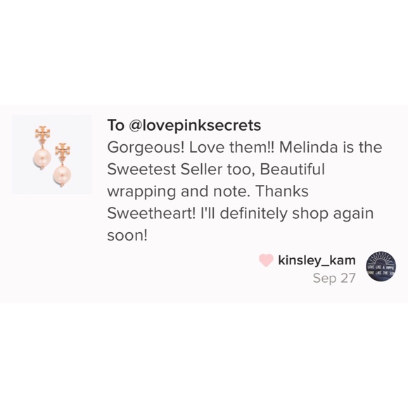 TORY BURCH • Rose Gold Pearl Drop Logo Earrings - Picture 4 of 6